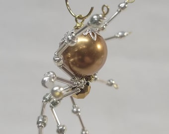 Gold Themed Christmas Crystalline Snowflake Spider With Silver Legs