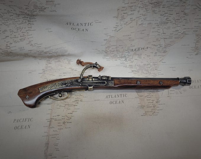 Steampunk Style 16th-18th Century Aged Brass and Pewter Japanese Non Firing Tanegashima Matchlock w/Optional Deluxe Leg Holster