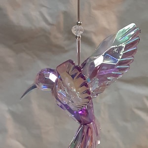 Silver Themed Acrylic Crystal Hummingbird Sun Catcher in 4 Different Colors