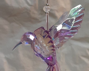 Silver Themed Acrylic Crystal Hummingbird Sun Catcher in 4 Different Colors