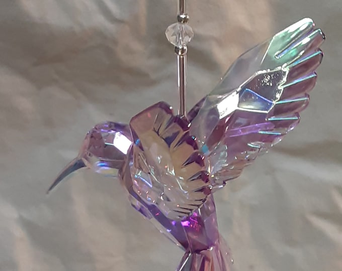 Silver Themed Acrylic Crystal Hummingbird Sun Catcher in 4 Different Colors