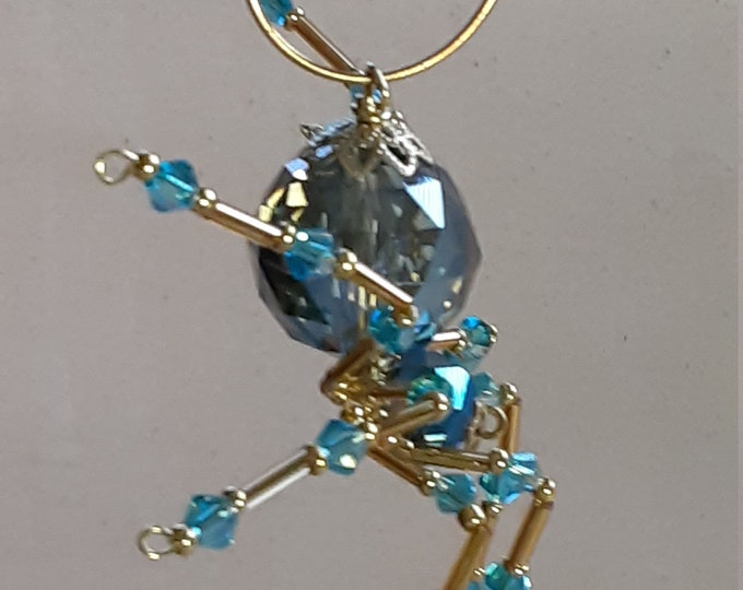 Steampunk/ Christmas Large Glass Faceted Blue Crystalline Ice Spider