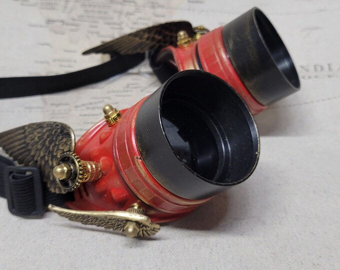 Steampunk Double Winged Red and Gold Valkyrie Goggles