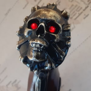 The Cursed 18th Century Antique Reproduction Aged Brass RH Jolly Roger Pirates Non Firing Flintlock With Bejeweled Eyes and Opt. RH Holster