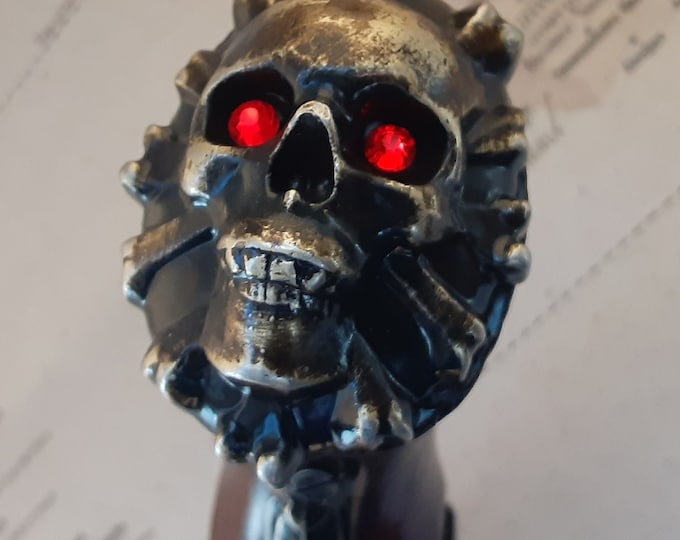 The Cursed Steampunk Style 18th Century Aged Brass RH Jolly Roger Pirates Non Firing Flintlock With Bejeweled Eyes and Opt. RH Holster