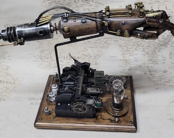 Steampunk Battle Damaged Robotic Aether Powered Android Left Hand Relic W/Tabletop Display