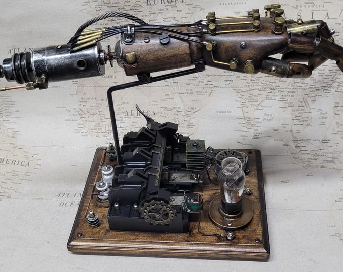 Steampunk Battle Damaged Robotic Aether Powered Android Left Hand Relic W/Tabletop Display