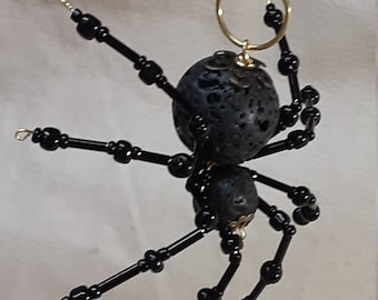 Steampunk Beaded Black Lava Rock Spider