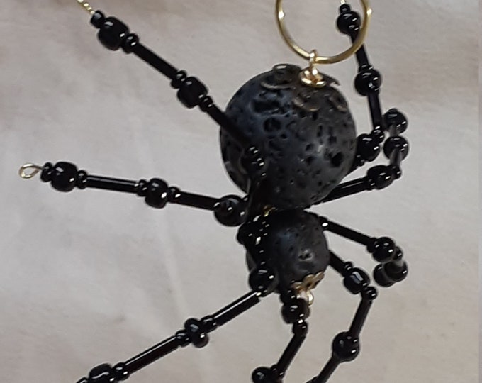 Steampunk Beaded Black Lava Rock Spider