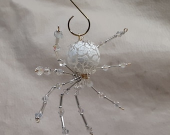 Steampunk/Christmas Frosted Crystalline Snow Spider w/Glass Faceted Leg Beads