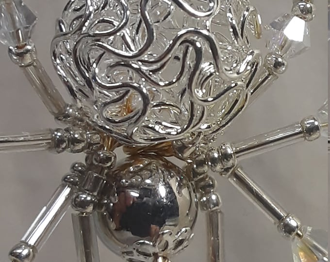 Steampunk Crystalline Silver Metallic Spider