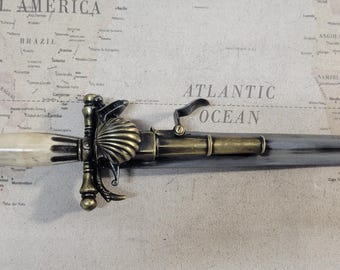 18th Century Aged White Handled French Pirates Dagger Antique Reproduction Flintlock Non-firing with Optional Sheath