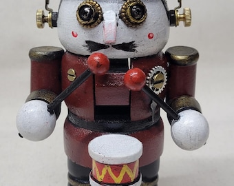 Steampunk Nutcracker Drummer With Goggles Burgundy
