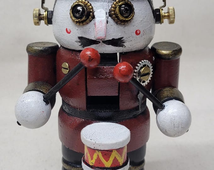 Steampunk Nutcracker Drummer With Goggles Burgundy