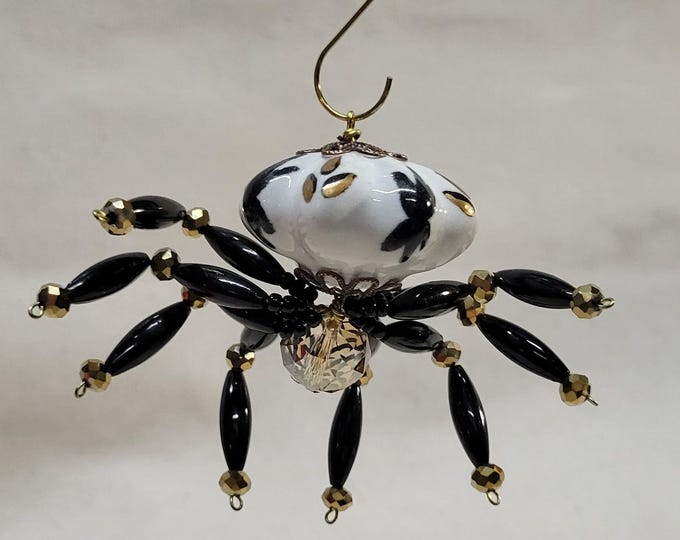 Extra Large Steampunk White, Black, and Gold Ceramic Drawer Pull Spider