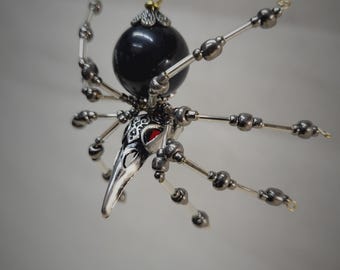 Steampunk Pewter Raven Skull/Plague Beaded Spider