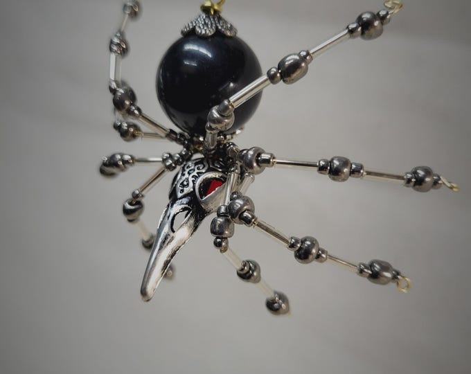 Steampunk Pewter Raven Skull/Plague Beaded Spider