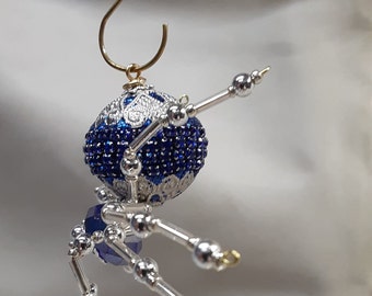 Steampunk Beaded Blue and Silver Christmas Spider