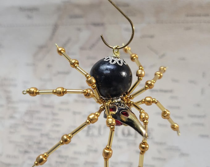 Steampunk Brass Raven Skull/Plague Beaded Spider