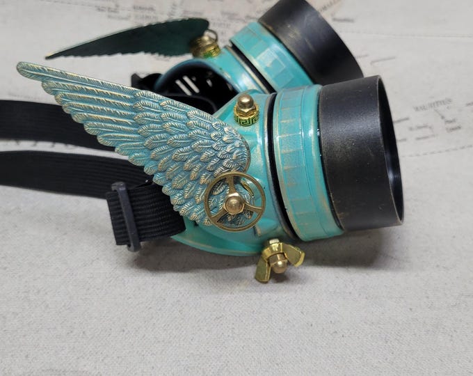 Steampunk Winged Brass Patina Valkyrie Goggles with Aluminum Extension Rings