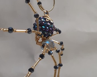 Steampunk/Christmas Opalescent Blue Jewel Encrusted Dew Drop Spider