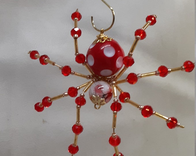 Steampunk Beaded Red/White Dimpled Dew Drop Spider