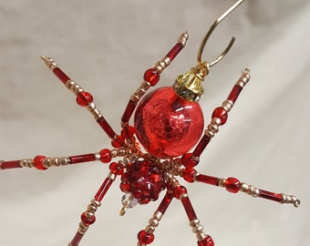Small Steampunk Beaded Blood Red Spider