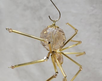 Steampunk/ Christmas Large Glass Faceted Gold Tinted Crystalline Ice Spider