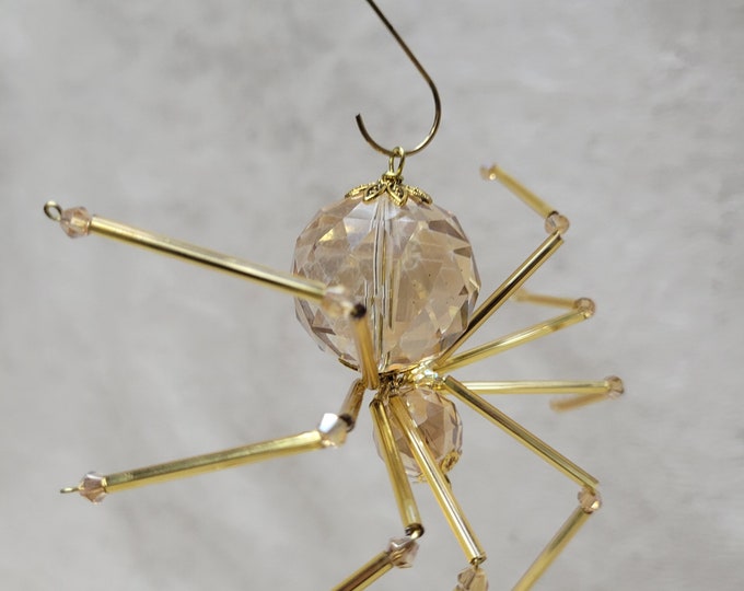 Steampunk/ Christmas Large Glass Faceted Gold Tinted Crystalline Ice Spider