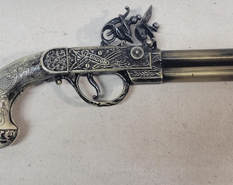 Steampunk Style 18th Century Aged Non-Firing Antique Reproduction English Twigg Brass or Pewter Flintlock