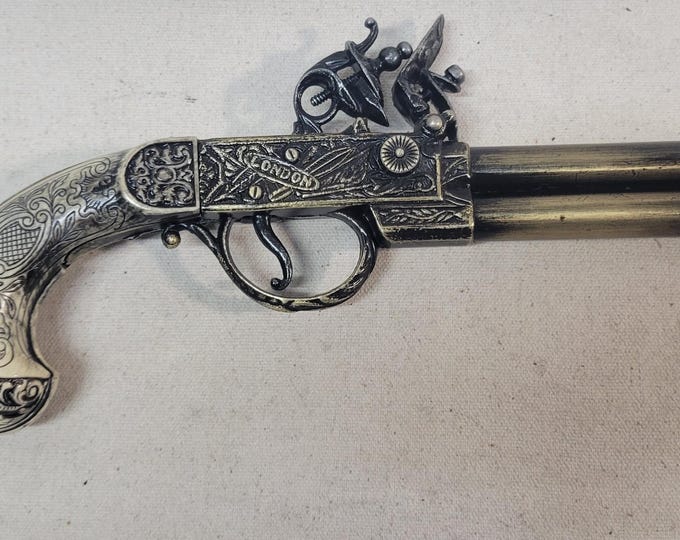 Steampunk Style 18th Century Aged Non-Firing Antique Reproduction English Twigg Brass or Pewter Flintlock