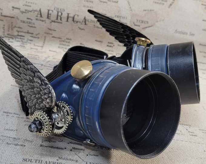 Steampunk Style Blue/Silver Valkyrie Winged Goggles