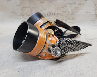 Steampunk Winged Orange/Silver Valkyrie Goggles with Aluminum Extension Rings