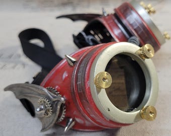 Red/Silver Steampunk Style Dragon Wing Goggles