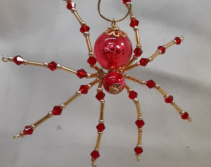 Steampunk/Christmas Dew Drop Crystalline Red Ice Spider