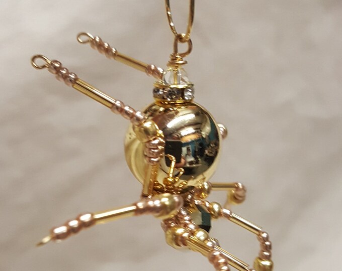 Metallic Steampunk Crystalline Beaded Golden Spider