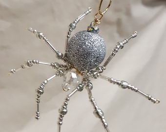 Steampunk Beaded Silver Christmas Spider