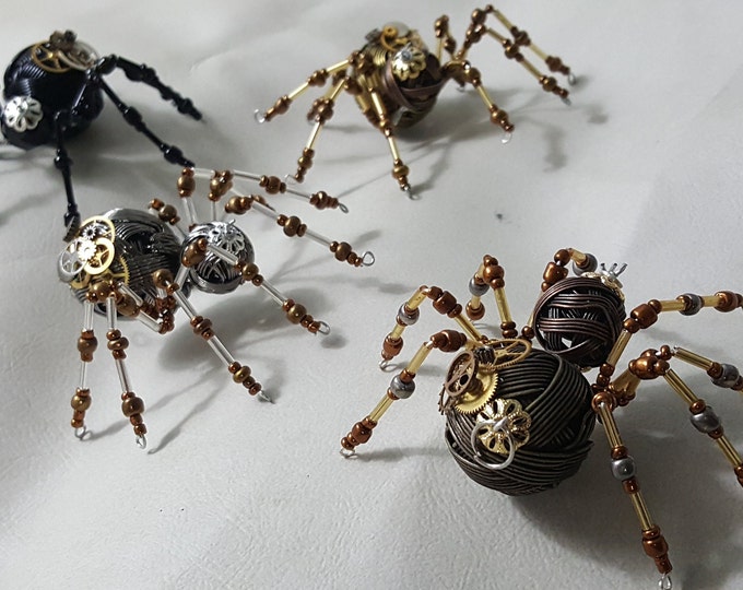 Steampunk Metal Beaded Spider w/Gears