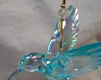 Gold Themed Acrylic Crystal Hummingbird Sun Catcher in 7 Different Colors