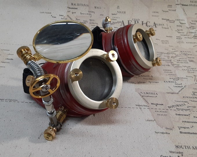 Black Steampunk Engineer Goggles With Large Magnifying Loupe