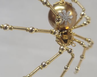 Gold Themed Christmas Crystalline Snowflake Spider With Gold Legs