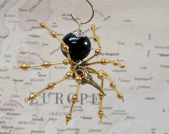 Steampunk Raven Skull/Plague Dr. Brass Beaded Spider