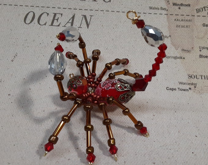 Steampunk Beaded Crystalline Red Scorpion