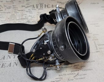 Aged Black Steampunk Engineer Goggles With Double Extension Rings