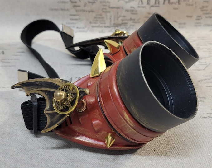 Aged Red/Gold Steampunk Style Dragon Wing Goggles