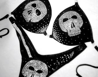 Black Skulls CUSTOM MADE figure posing suit / bikini competition suit