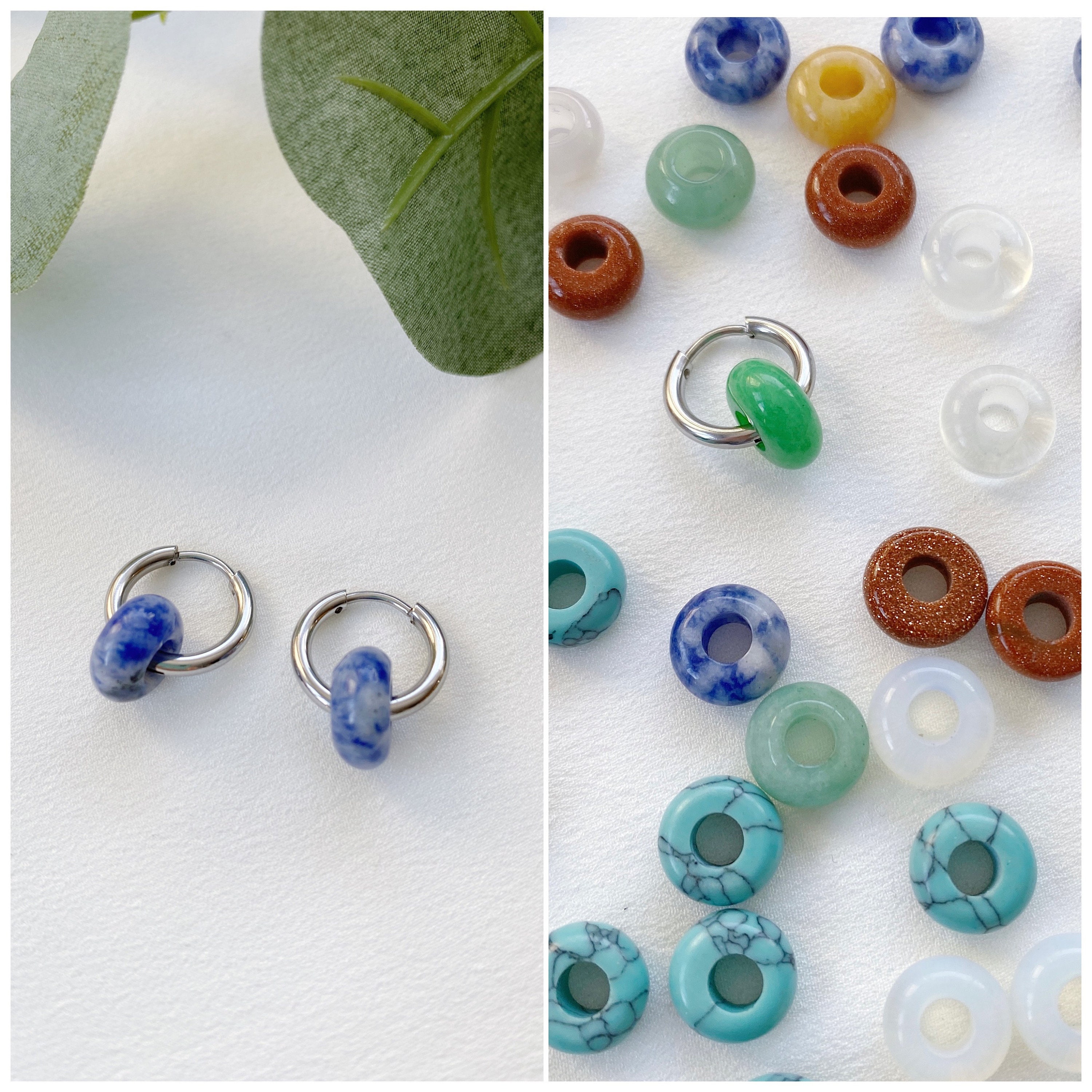 Orecchini A Cerchio In Argento 925 Con Opale Sintetico Blu Opalite, Piccoli E Brillanti, Regalo