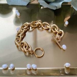 12mm Chunky gold bracelet Tarnish free & waterproof Toggle bracelet stainless steel Thick chain bracelet Heavy large link bracelet for women