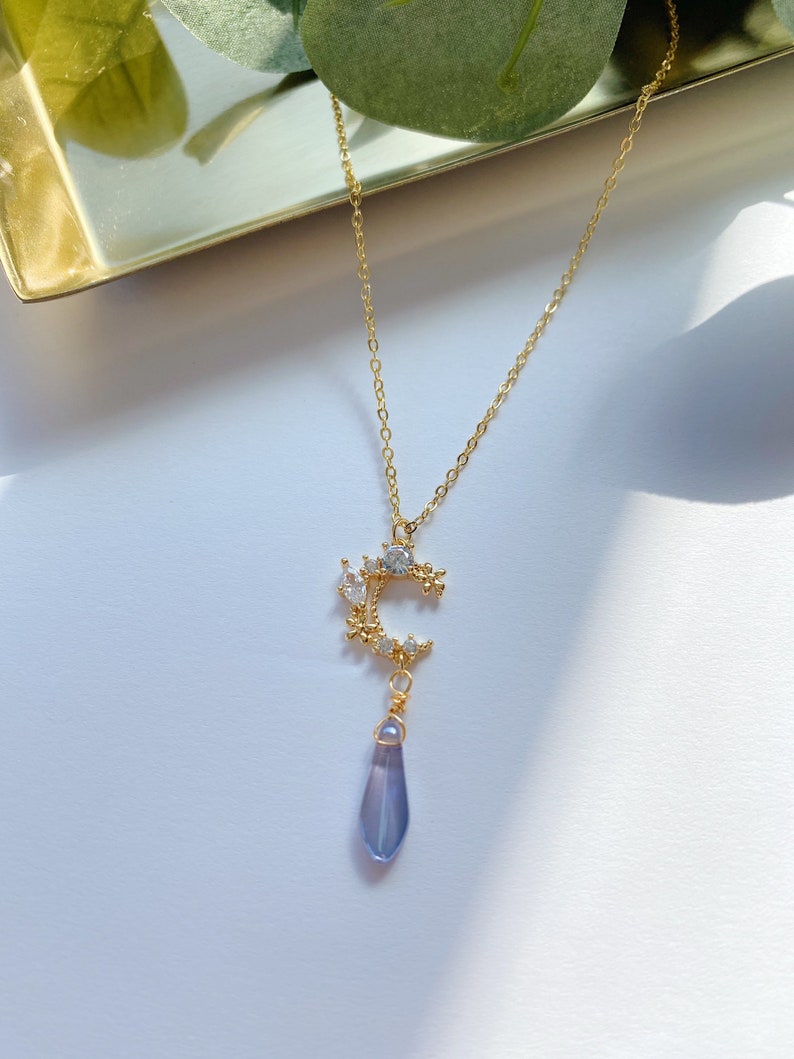 Dainty Moon Necklace. Gold Plated Chain. Crystal Moon Pendant Etsy
