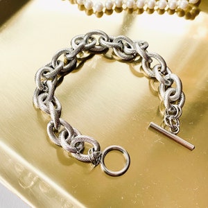 12 mm トグルブレスレット チャンキーシルバーブレスレット ステートメント変色フリーチェーンブレスレット 重厚なラージリンク ユニセックスジュエリー 大胆なステンレススチールメタル